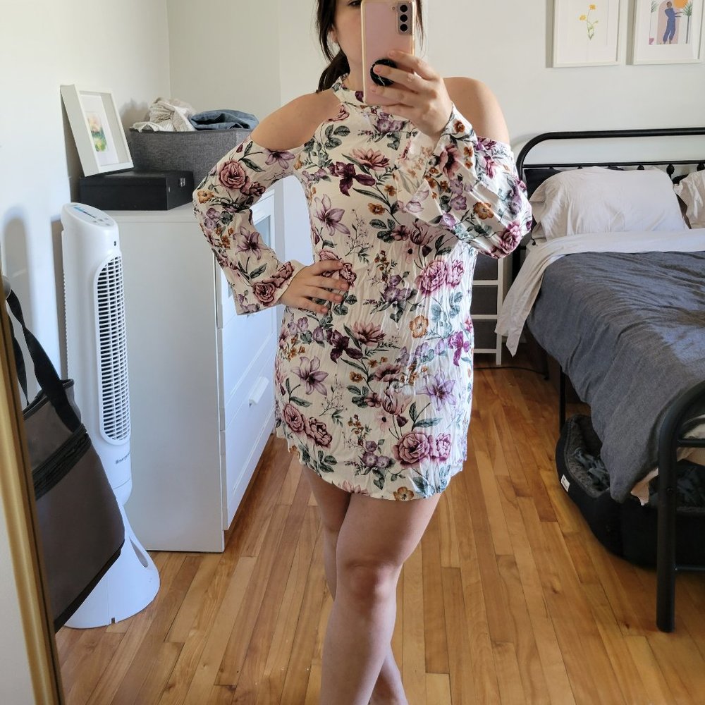 Floral Dress / Cold Shoulder / Small / Halter / Spring Mini Dress